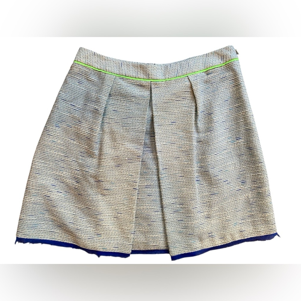ELIE TAHARI Women's Maria Beige/Blue/Neon Green Skirt Fully Lined $298- Size 12